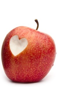 Red apple with a heart symbol