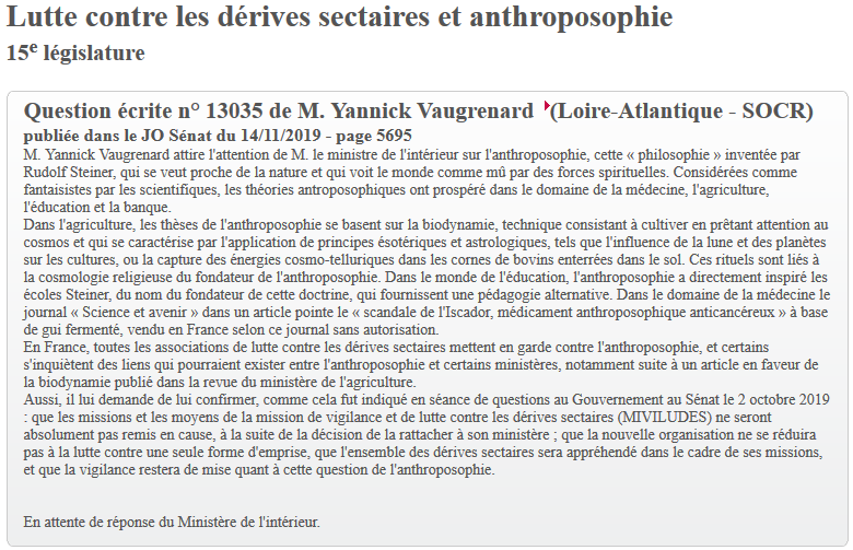 Anthroposophie, biodynamie, superstition, Steiner-Waldorf, secte, médecine, agriculture, éducation, banque
